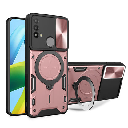 Motorola Moto E20 Magnetic Holder CD Texture Sliding Camshield Phone Case, TPU PC Shockproof Cover