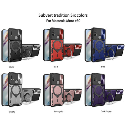Motorola Moto E20 Magnetic Holder CD Texture Sliding Camshield Phone Case, TPU PC Shockproof Cover