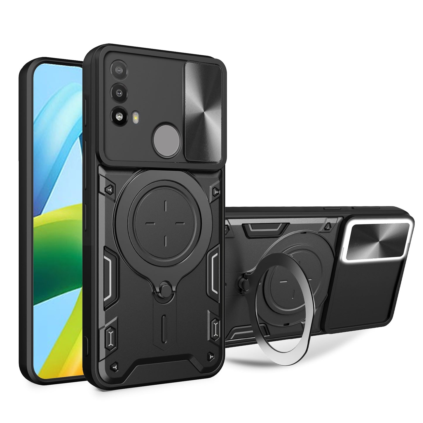 Motorola Moto E20 Magnetic Holder CD Texture Sliding Camshield Phone Case, TPU PC Shockproof Cover