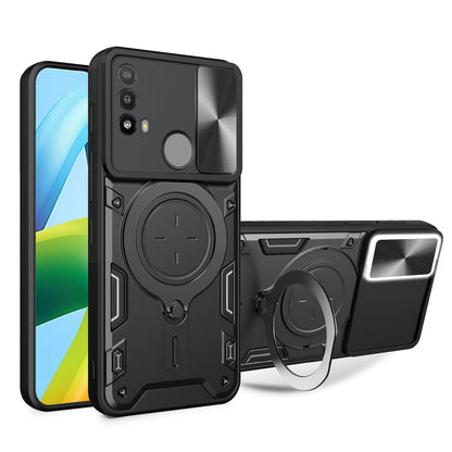 Motorola Moto E20 Magnetic Holder CD Texture Sliding Camshield Phone Case, TPU PC Shockproof Cover