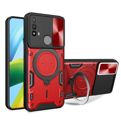Motorola Moto E20 Magnetic Holder CD Texture Sliding Camshield Phone Case, TPU PC Shockproof Cover