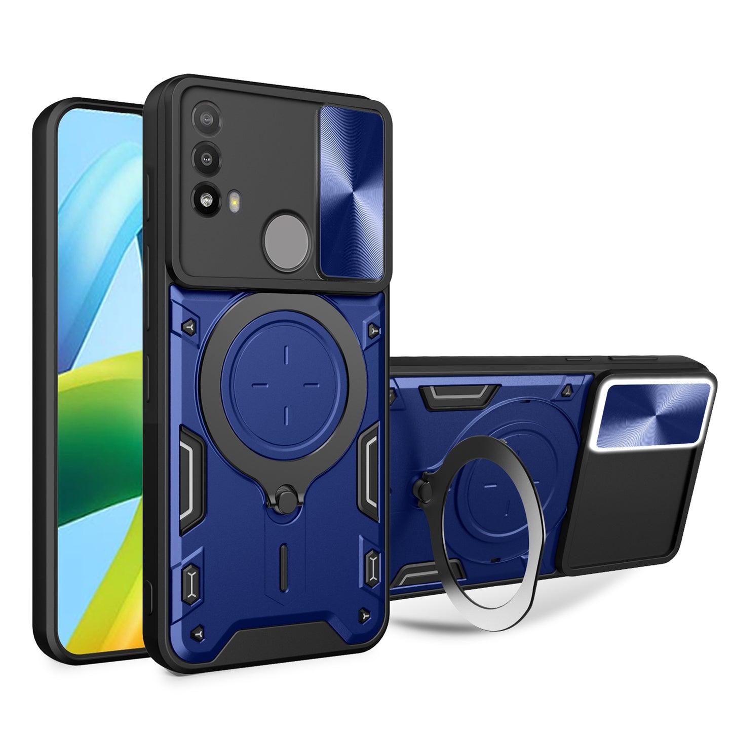 Motorola Moto E20 Magnetic Holder CD Texture Sliding Camshield Phone Case, TPU PC Shockproof Cover
