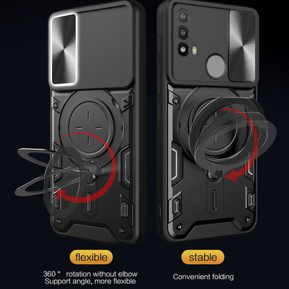 Motorola Moto E20 Magnetic Holder CD Texture Sliding Camshield Phone Case, TPU PC Shockproof Cover