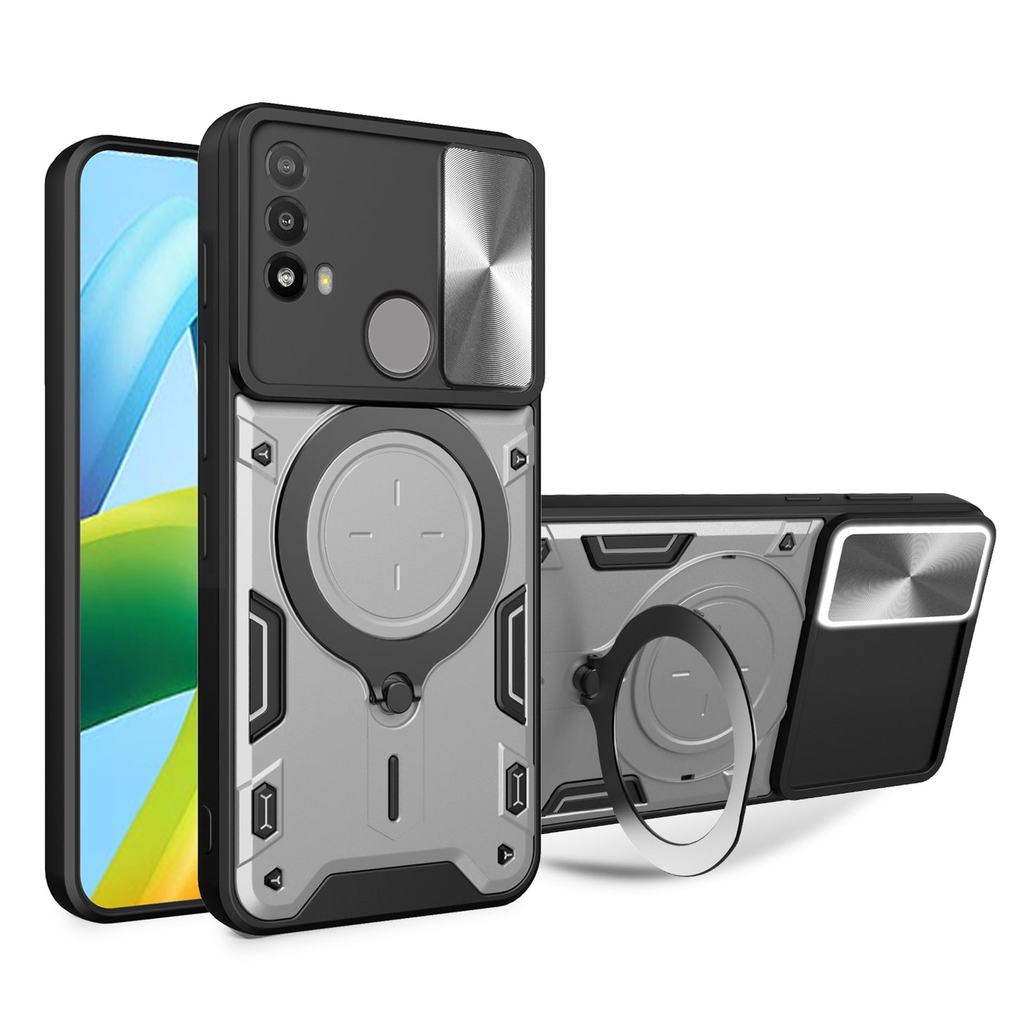 Motorola Moto E20 Magnetic Holder CD Texture Sliding Camshield Phone Case, TPU PC Shockproof Cover