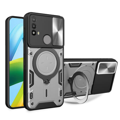 Motorola Moto E30 Magnetic Holder CD Texture Sliding Camshield Phone Case, TPU PC Shockproof Cover