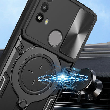 Motorola Moto E40 Magnetic Holder CD Texture Sliding Camshield Phone Case, TPU PC Shockproof Cover