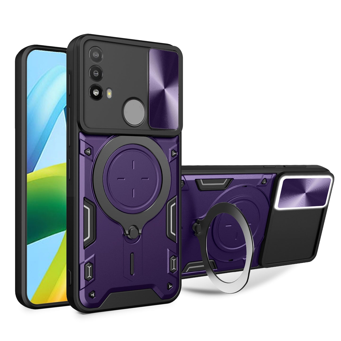 Motorola Moto E20 Magnetic Holder CD Texture Sliding Camshield Phone Case, TPU PC Shockproof Cover