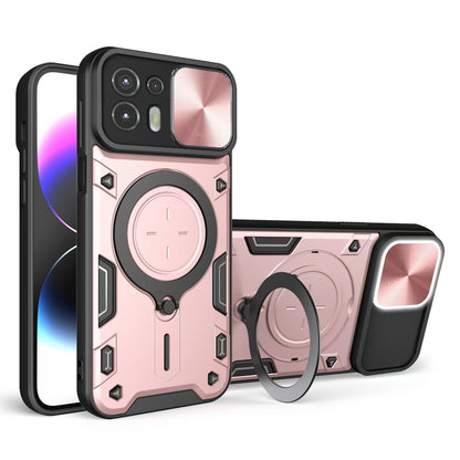 Motorola Edge 20 Lite Magnetic Holder CD Texture Sliding Camshield Phone Case, TPU PC Shockproof Cover