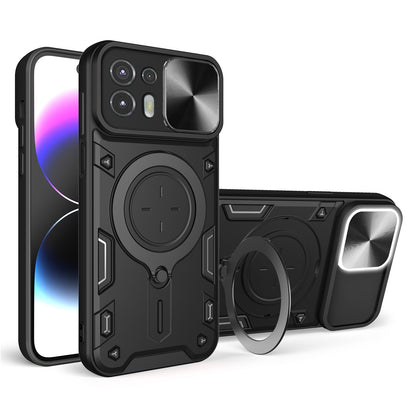 Motorola Edge 20 Lite Magnetic Holder CD Texture Sliding Camshield Phone Case, TPU PC Shockproof Cover