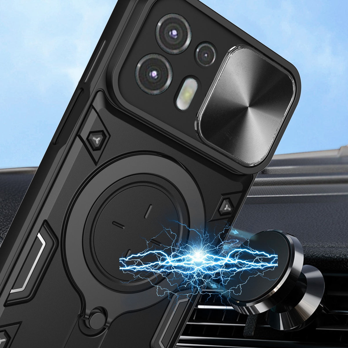 Motorola Edge 20 Lite Magnetic Holder CD Texture Sliding Camshield Phone Case, TPU PC Shockproof Cover