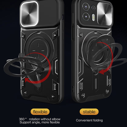 Motorola Edge 20 Lite Magnetic Holder CD Texture Sliding Camshield Phone Case, TPU PC Shockproof Cover