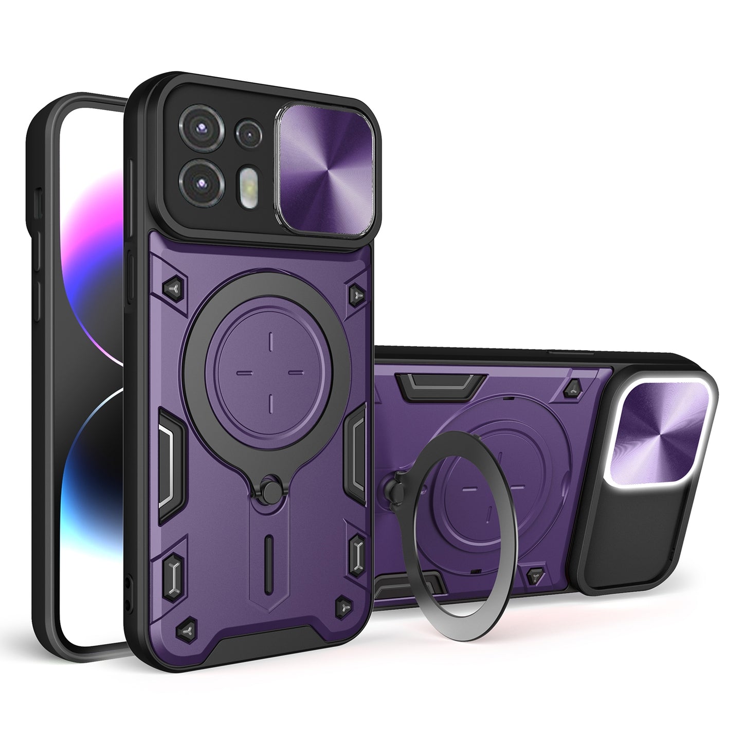 Motorola Edge 20 Lite Magnetic Holder CD Texture Sliding Camshield Phone Case, TPU PC Shockproof Cover