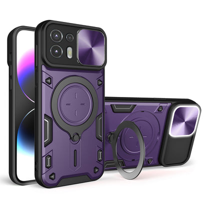 Motorola Edge 20 Lite Magnetic Holder CD Texture Sliding Camshield Phone Case, TPU PC Shockproof Cover
