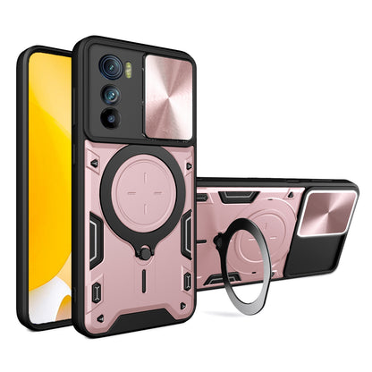 Motorola Edge 30 Magnetic Holder CD Texture Sliding Camshield Phone Case, TPU PC Shockproof Cover