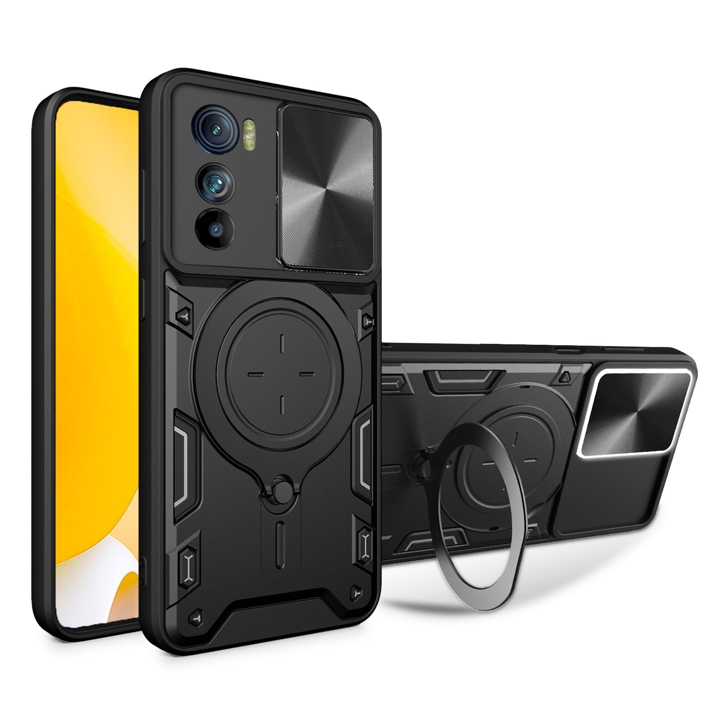 Motorola Edge 30 Magnetic Holder CD Texture Sliding Camshield Phone Case, TPU PC Shockproof Cover