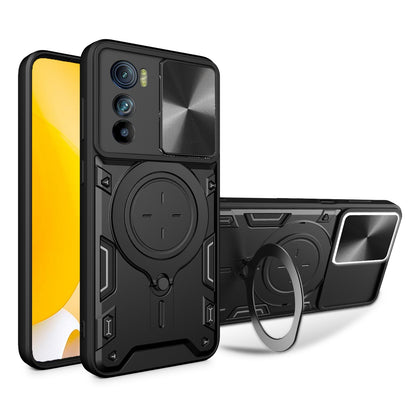 Motorola Edge 30 Magnetic Holder CD Texture Sliding Camshield Phone Case, TPU PC Shockproof Cover