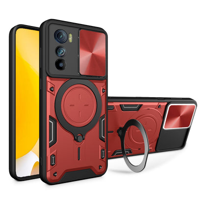 Motorola Edge 30 Magnetic Holder CD Texture Sliding Camshield Phone Case, TPU PC Shockproof Cover