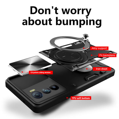 Motorola Edge 30 Magnetic Holder CD Texture Sliding Camshield Phone Case, TPU PC Shockproof Cover