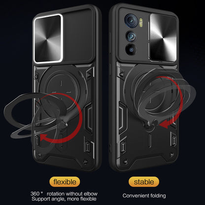 Motorola Edge 30 Magnetic Holder CD Texture Sliding Camshield Phone Case, TPU PC Shockproof Cover