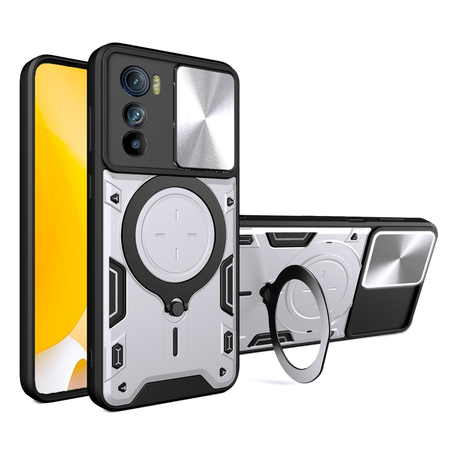 Motorola Edge 30 Magnetic Holder CD Texture Sliding Camshield Phone Case, TPU PC Shockproof Cover