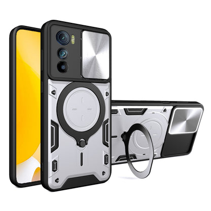 Motorola Edge 30 Magnetic Holder CD Texture Sliding Camshield Phone Case, TPU PC Shockproof Cover