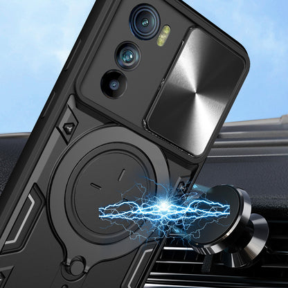 Motorola Edge 30 Magnetic Holder CD Texture Sliding Camshield Phone Case, TPU PC Shockproof Cover