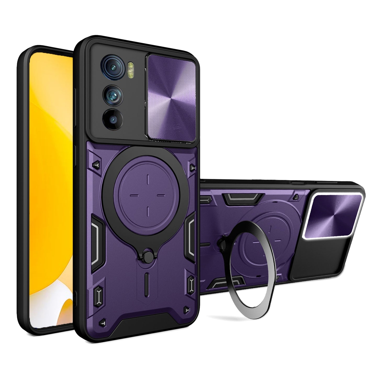 Motorola Edge 30 Magnetic Holder CD Texture Sliding Camshield Phone Case, TPU PC Shockproof Cover