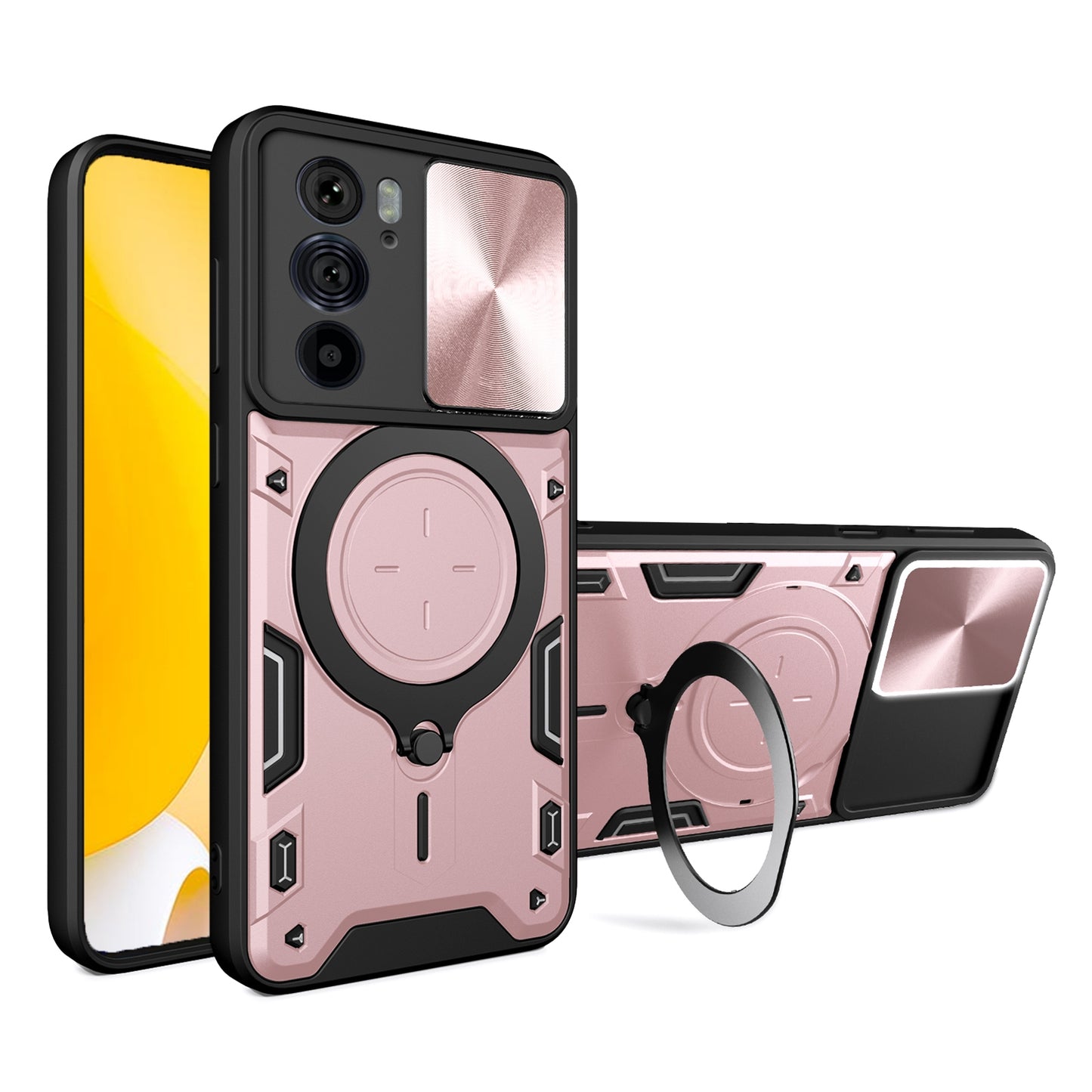 Motorola Edge 30 Pro Magnetic Holder CD Texture Sliding Camshield Phone Case, TPU PC Shockproof Cover