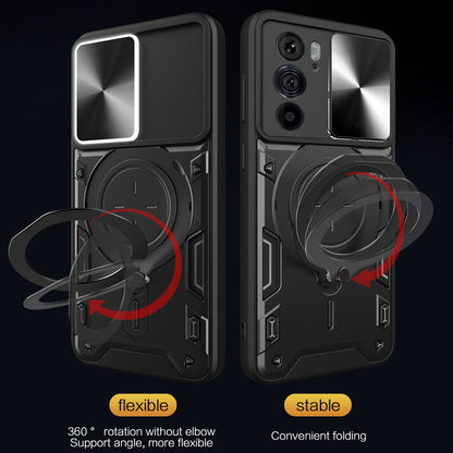 Motorola Edge 30 Pro Magnetic Holder CD Texture Sliding Camshield Phone Case, TPU PC Shockproof Cover