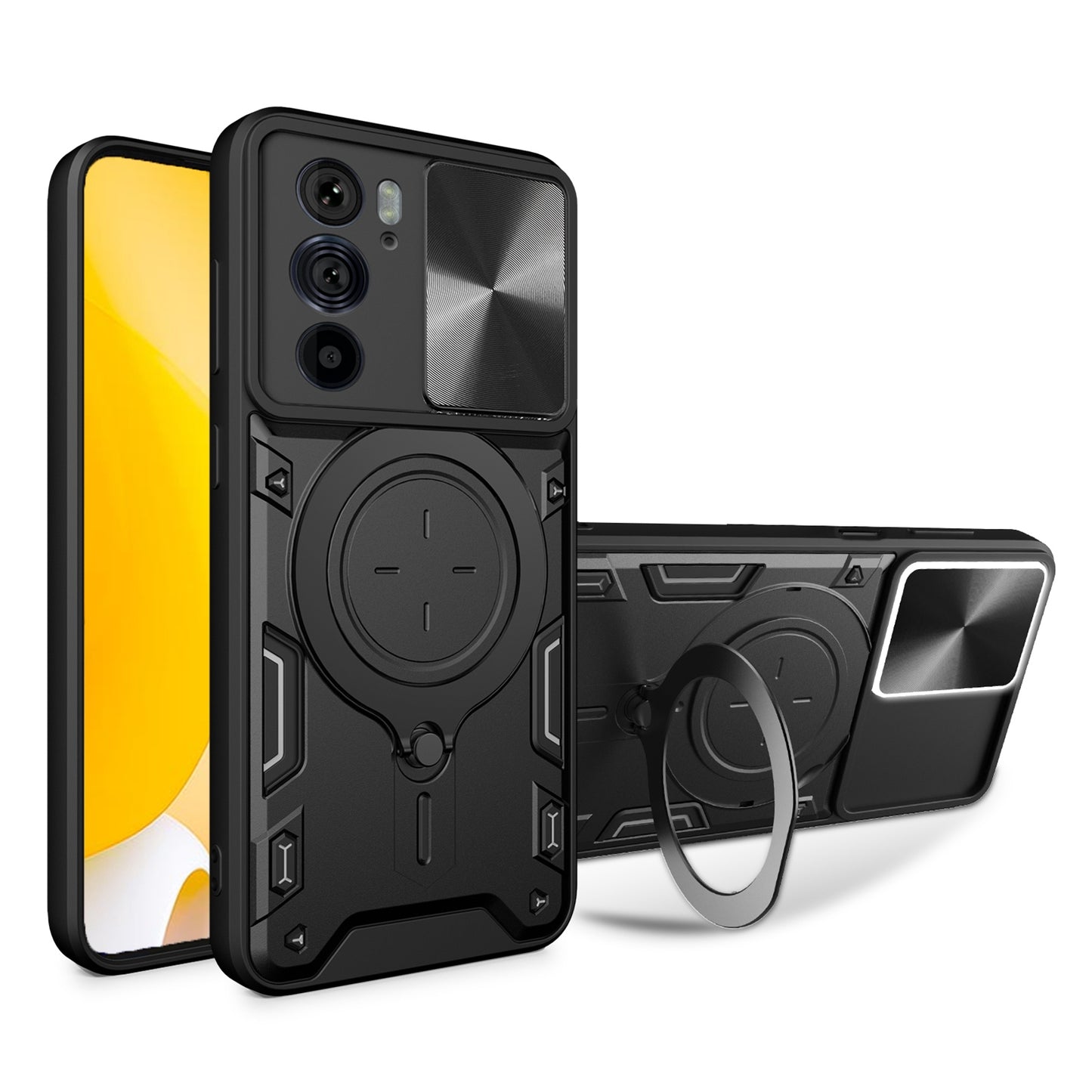 Motorola Edge 30 Pro Magnetic Holder CD Texture Sliding Camshield Phone Case, TPU PC Shockproof Cover