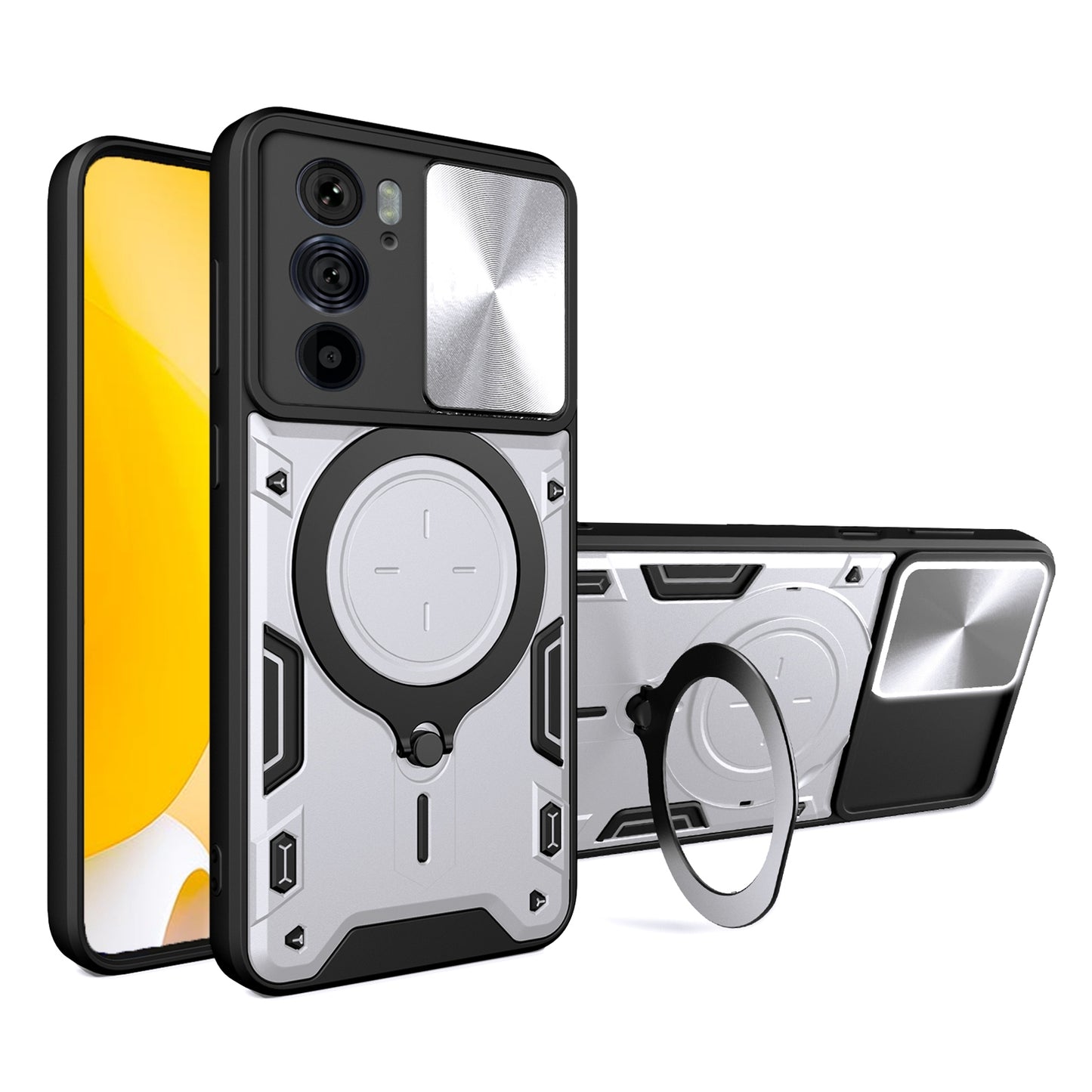 Motorola Edge 30 Pro Magnetic Holder CD Texture Sliding Camshield Phone Case, TPU PC Shockproof Cover