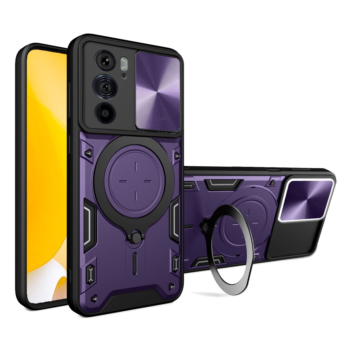 Motorola Edge 30 Pro Magnetic Holder CD Texture Sliding Camshield Phone Case, TPU PC Shockproof Cover