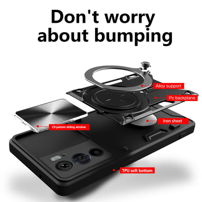 Motorola Edge 30 Pro Magnetic Holder CD Texture Sliding Camshield Phone Case, TPU PC Shockproof Cover