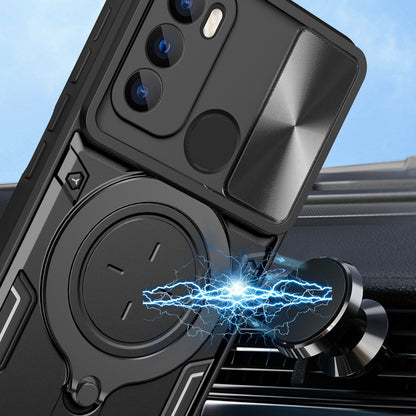 Motorola Moto G60 Magnetic Holder CD Texture Sliding Camshield Phone Case, TPU PC Shockproof Cover