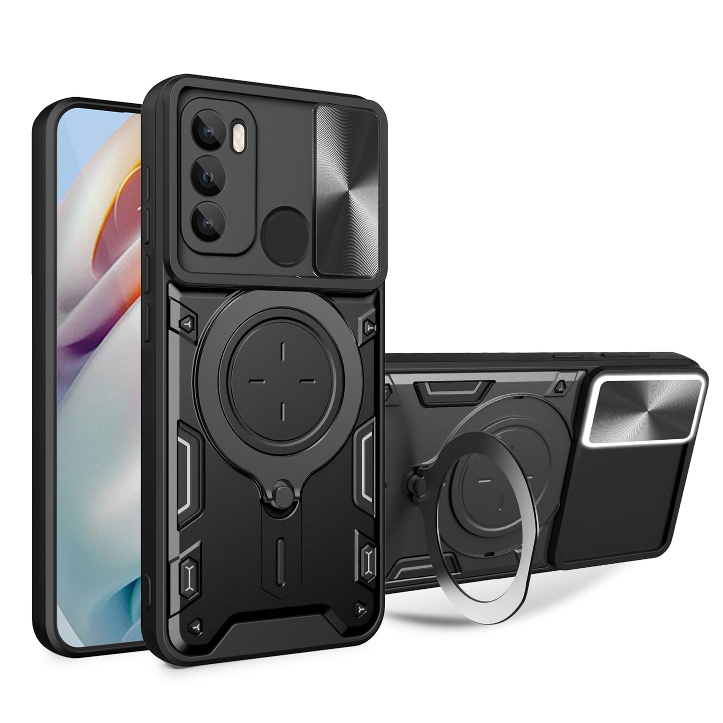 Motorola Moto G60 Magnetic Holder CD Texture Sliding Camshield Phone Case, TPU PC Shockproof Cover