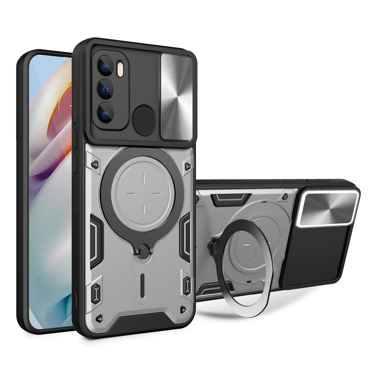 Motorola Moto G60 Magnetic Holder CD Texture Sliding Camshield Phone Case, TPU PC Shockproof Cover