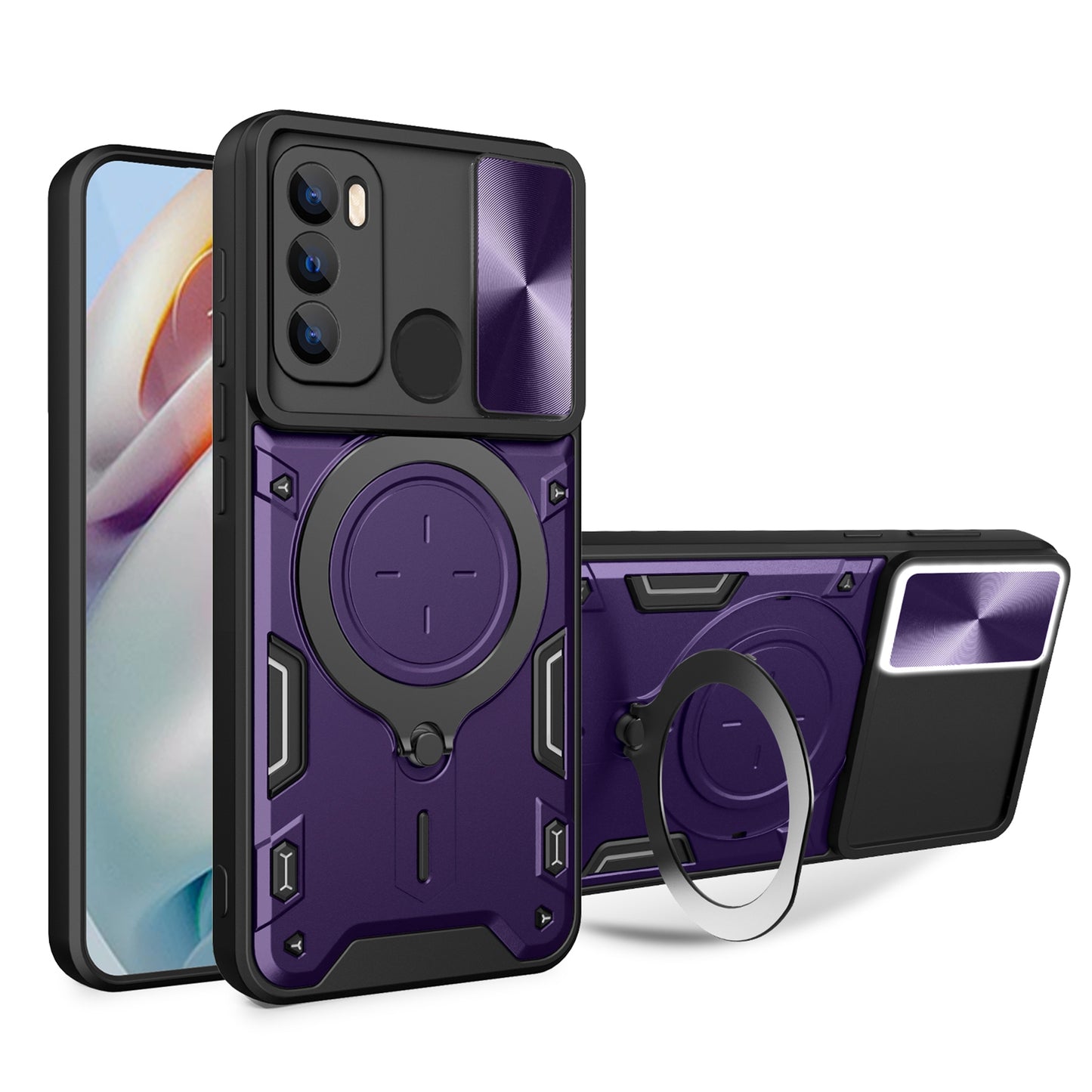 Motorola Moto G60 Magnetic Holder CD Texture Sliding Camshield Phone Case, TPU PC Shockproof Cover