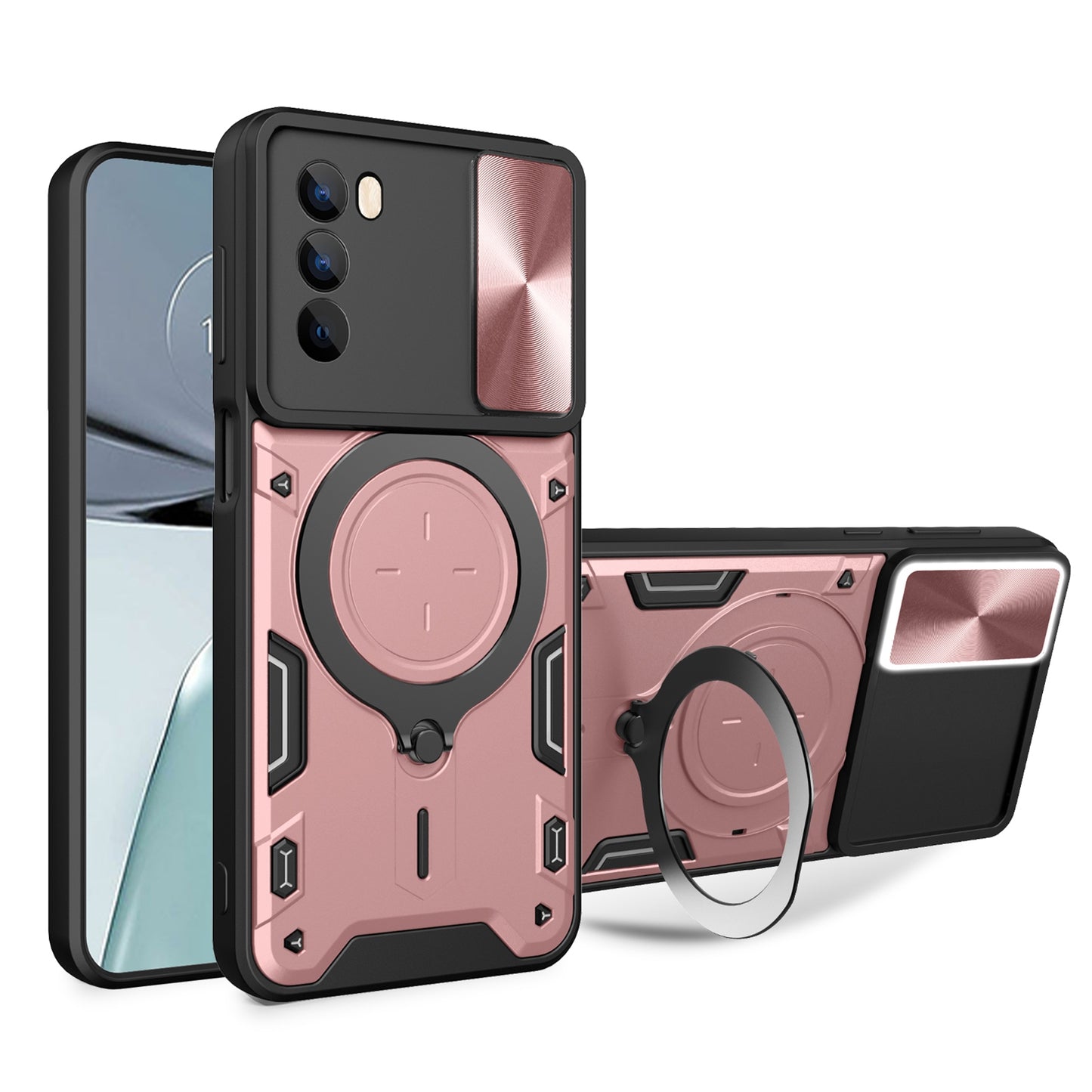 Motorola Moto G62 Magnetic Holder CD Texture Sliding Camshield Phone Case, TPU PC Shockproof Cover