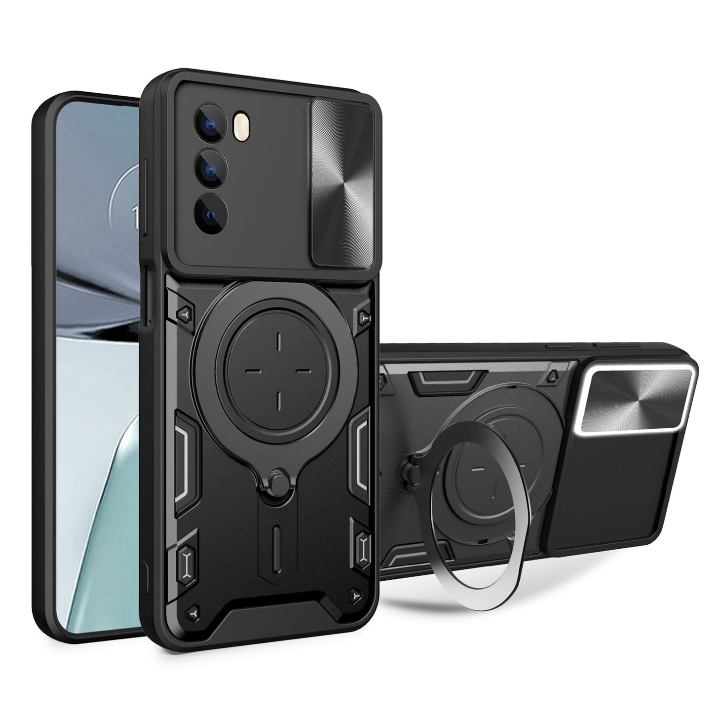 Motorola Moto G62 Magnetic Holder CD Texture Sliding Camshield Phone Case, TPU PC Shockproof Cover