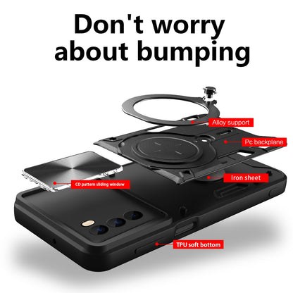 Motorola Moto G62 Magnetic Holder CD Texture Sliding Camshield Phone Case, TPU PC Shockproof Cover