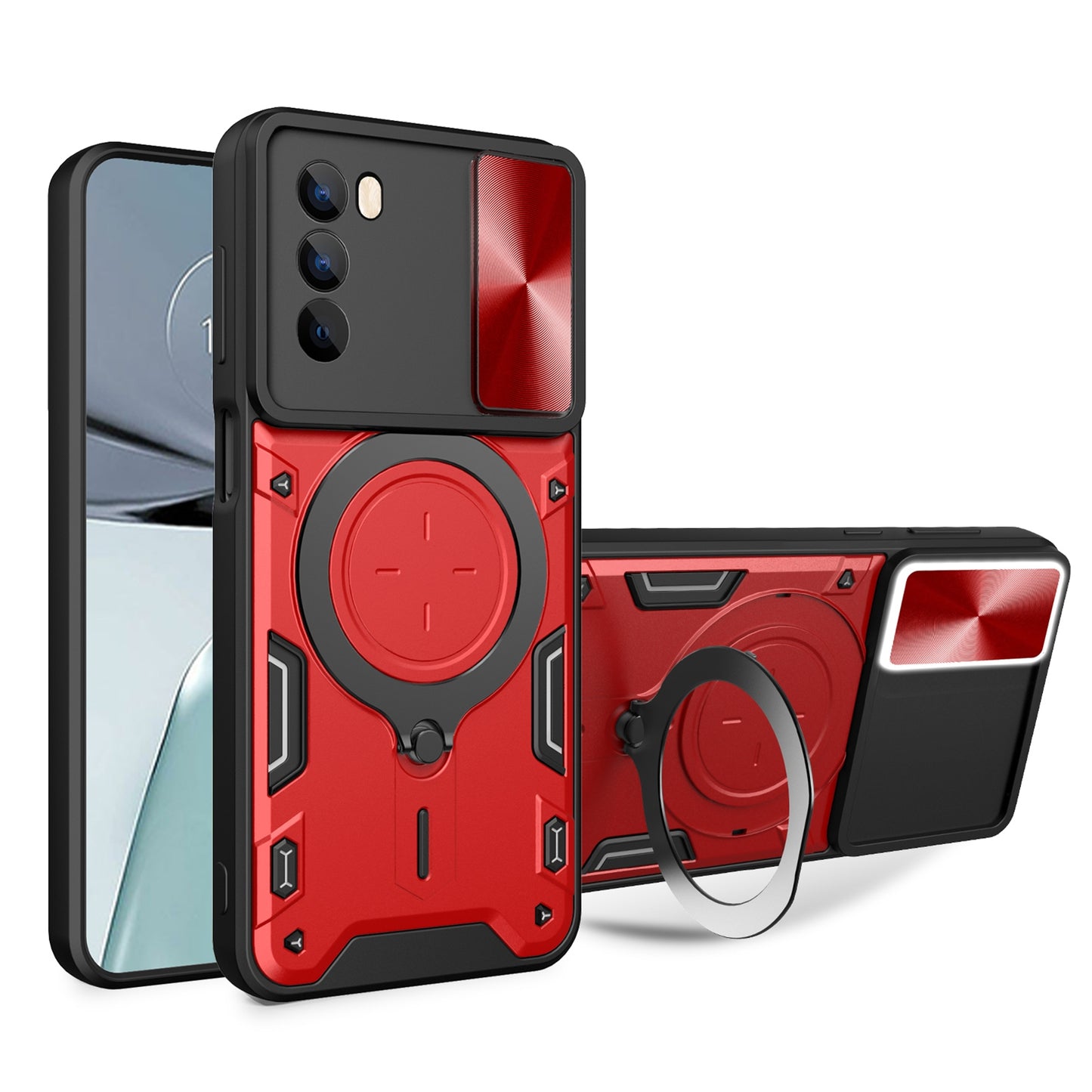Motorola Moto G62 Magnetic Holder CD Texture Sliding Camshield Phone Case, TPU PC Shockproof Cover