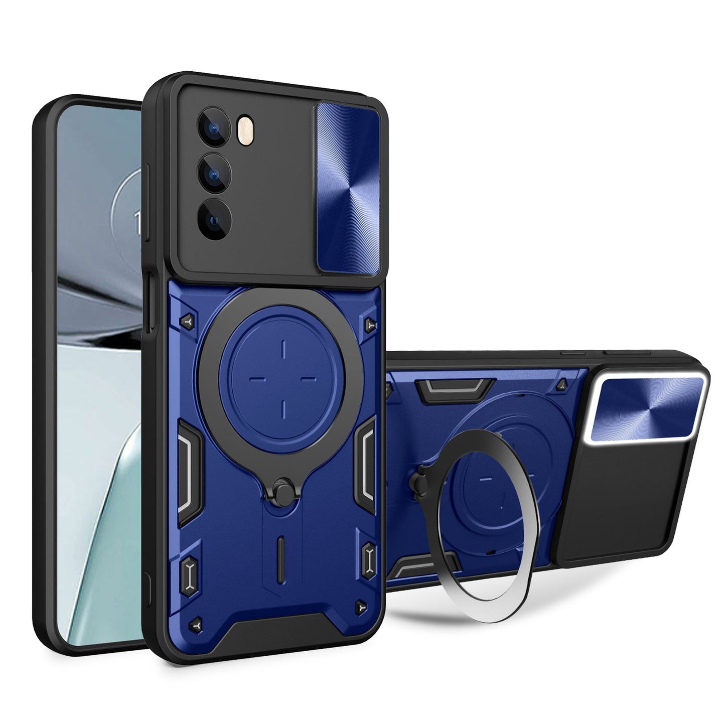 Motorola Moto G62 Magnetic Holder CD Texture Sliding Camshield Phone Case, TPU PC Shockproof Cover
