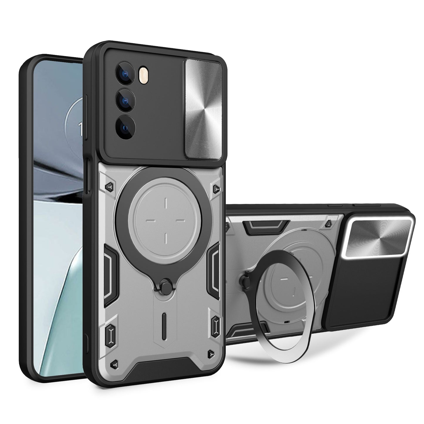 Motorola Moto G62 Magnetic Holder CD Texture Sliding Camshield Phone Case, TPU PC Shockproof Cover