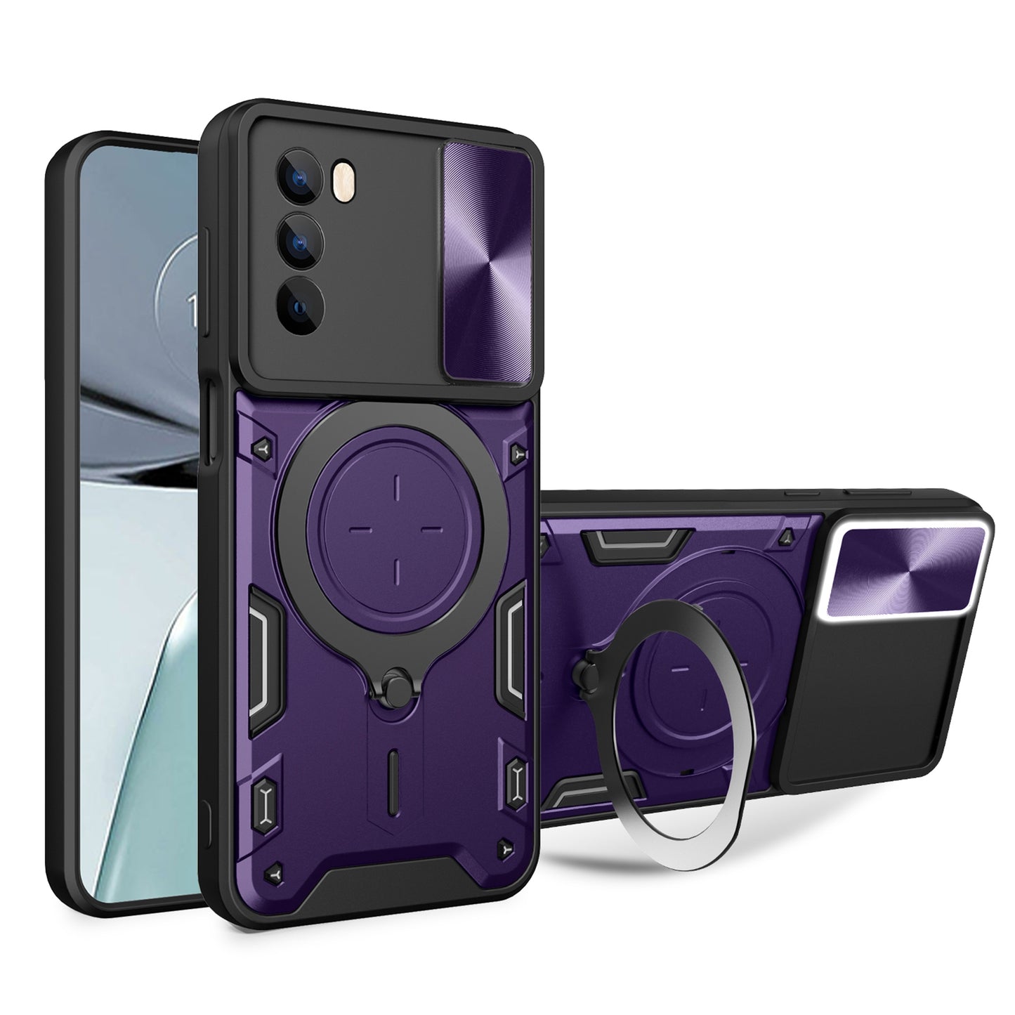 Motorola Moto G62 Magnetic Holder CD Texture Sliding Camshield Phone Case, TPU PC Shockproof Cover
