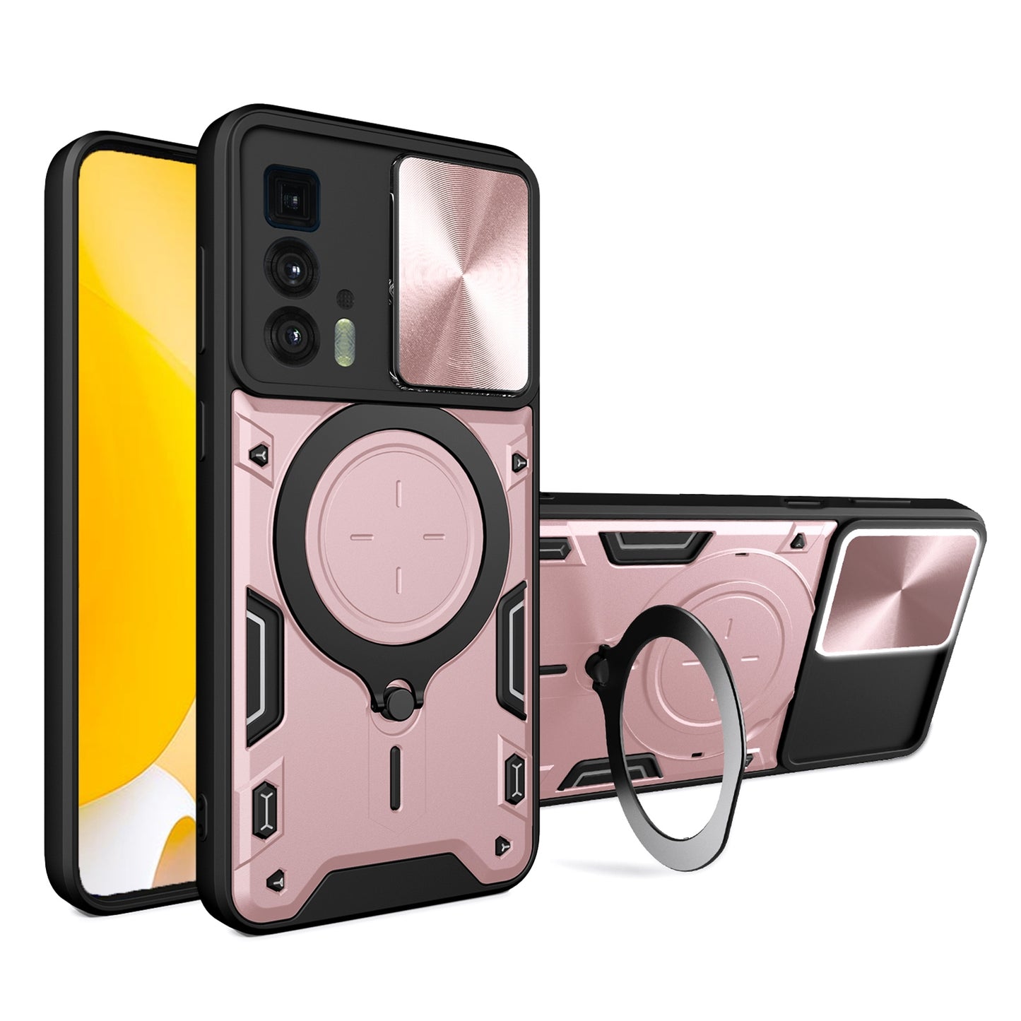 Motorola Edge 20 Pro Magnetic Holder CD Texture Sliding Camshield Phone Case, TPU PC Shockproof Cover