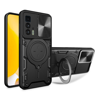 Motorola Edge 20 Pro Magnetic Holder CD Texture Sliding Camshield Phone Case, TPU PC Shockproof Cover