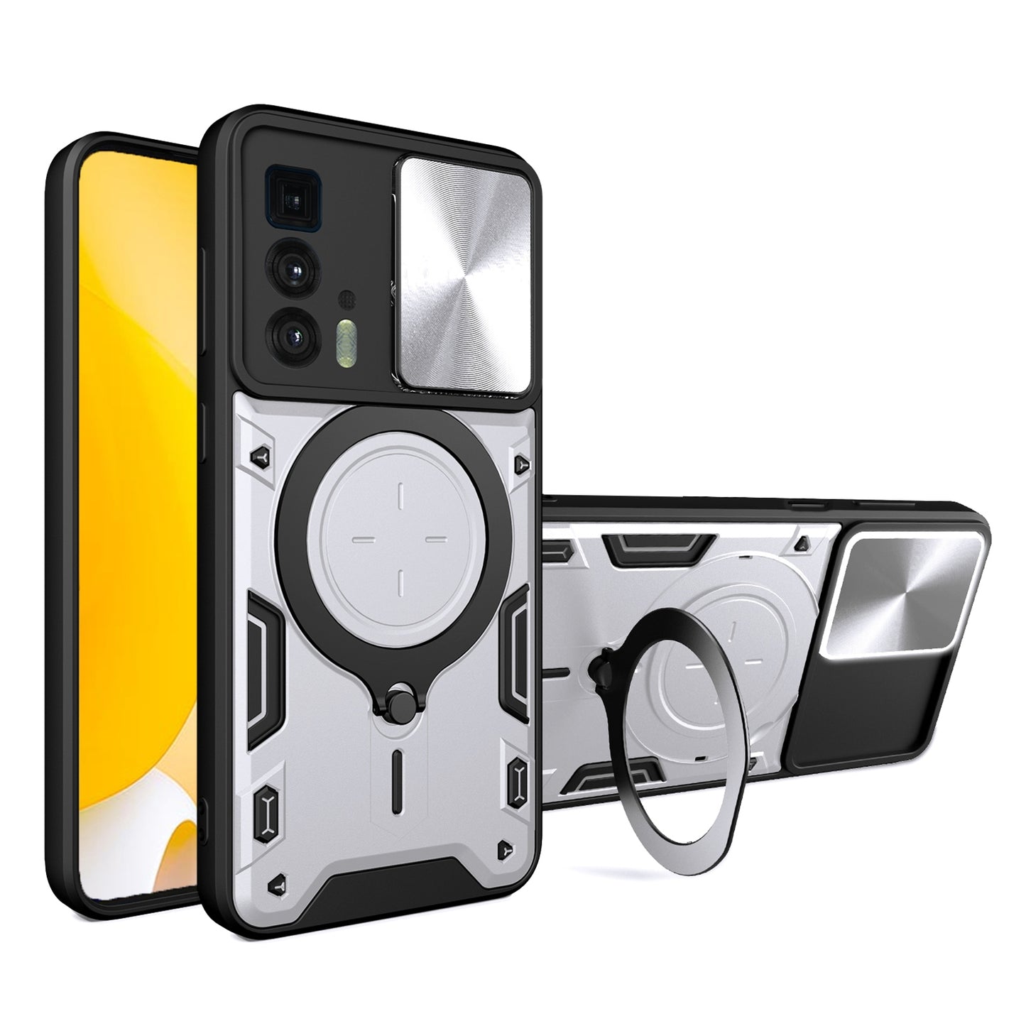 Motorola Edge 20 Pro Magnetic Holder CD Texture Sliding Camshield Phone Case, TPU PC Shockproof Cover