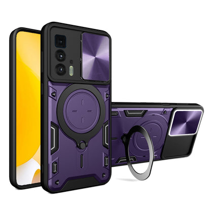 Motorola Edge 20 Pro Magnetic Holder CD Texture Sliding Camshield Phone Case, TPU PC Shockproof Cover