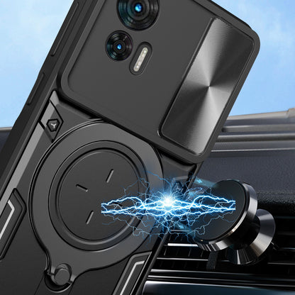 Motorola Edge 30 Neo Magnetic Holder CD Texture Sliding Camshield Phone Case, TPU PC Shockproof Cover