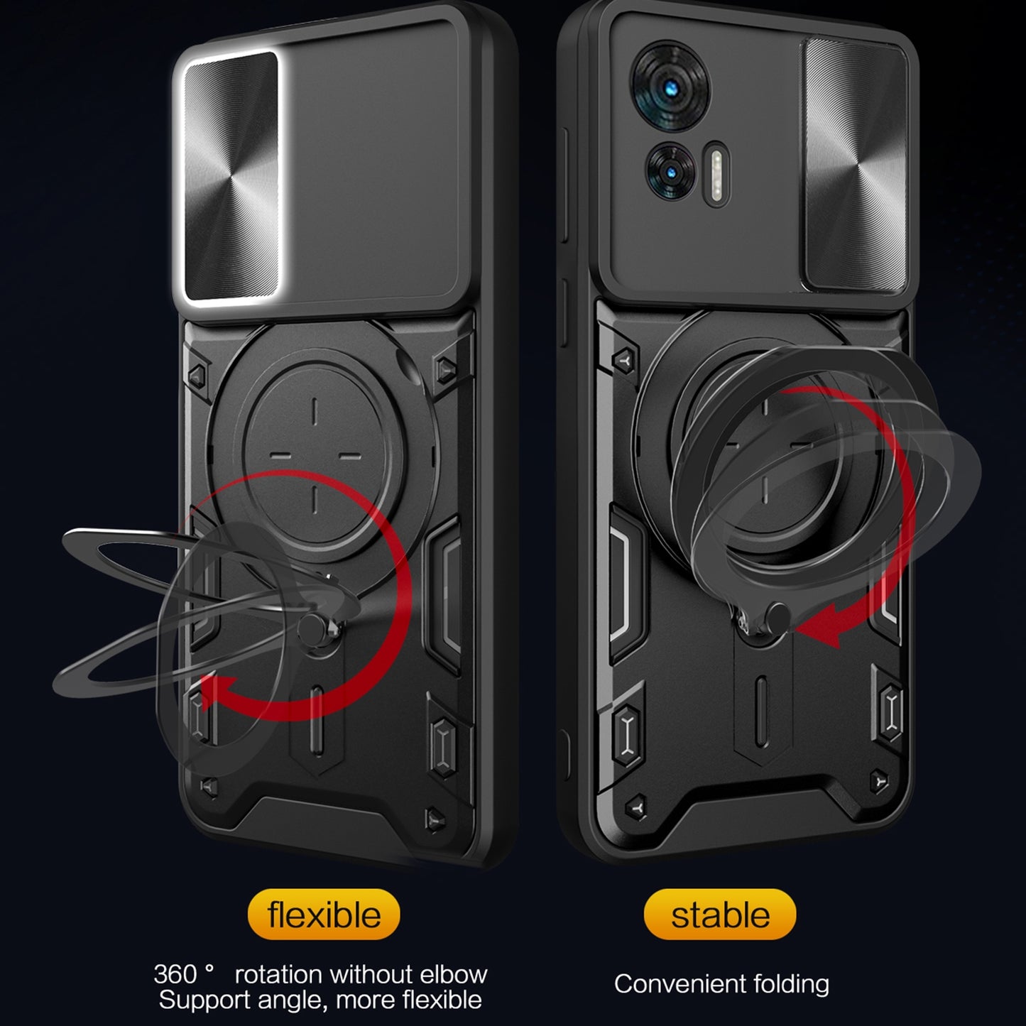 Motorola Edge 30 Neo Magnetic Holder CD Texture Sliding Camshield Phone Case, TPU PC Shockproof Cover